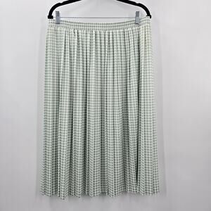 White Green Short Midi Pleated Pull On Boho Vintage Houndstooth Skirt Plus 20